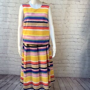 Isaac Mizrahi NYC 2 Piece Preppy Colorful Stripe Sleeveless Top Skirt Set Size M
